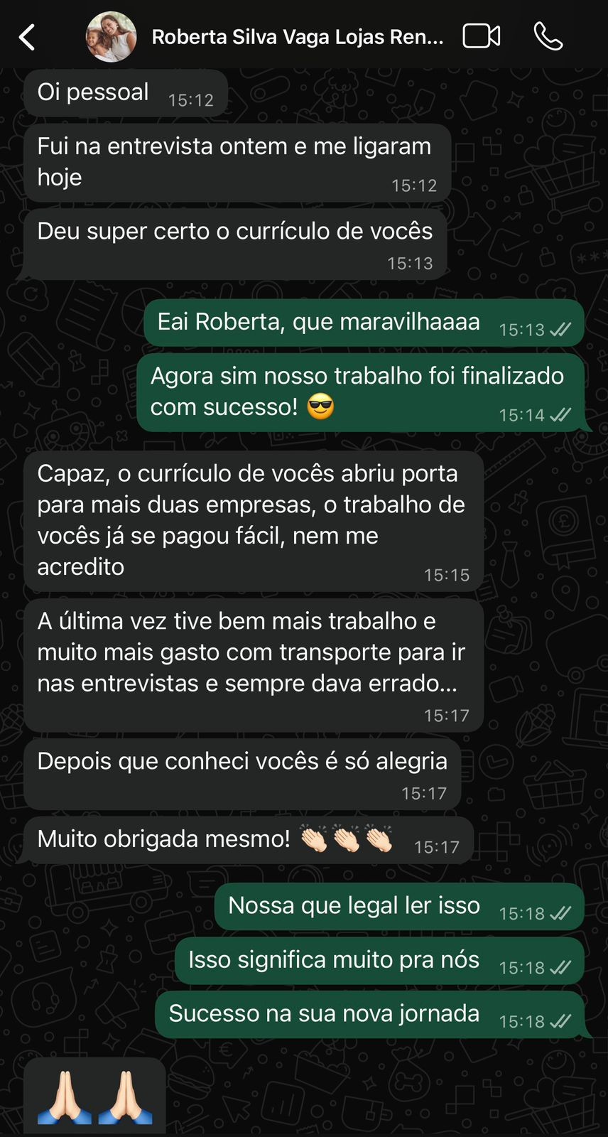 Depoimento cliente WhatsApp